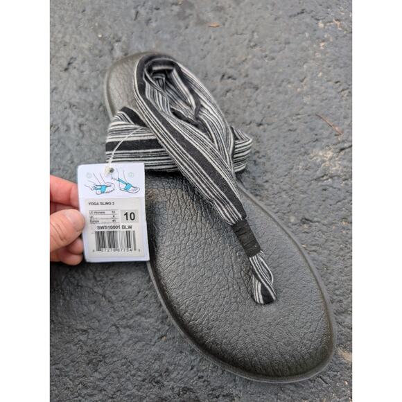 Sanuk Women's Yoga Sling Back Thong Sandals Sz 10 Black White Yoga Mat Comfort - Picture 5 of 5